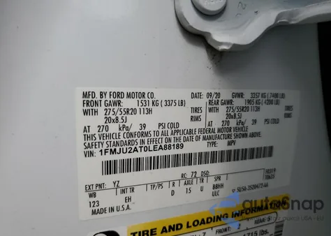 2020 Ford Expedition Limited из США, поврежденный, VIN 1FMJU2AT0LEA88189